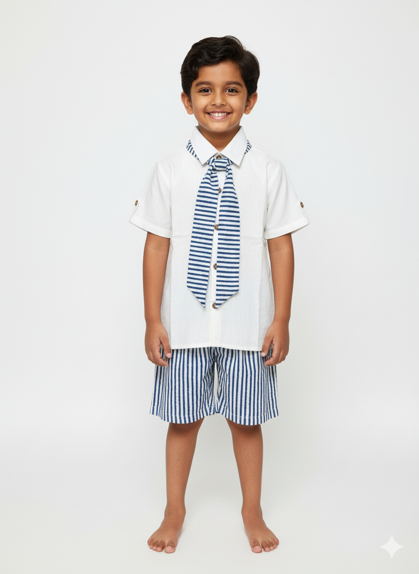 BOYS CO-RD SET SHORTS WITH TIE