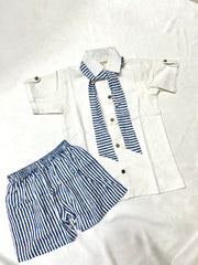BOYS CO-RD SET SHORTS WITH TIE